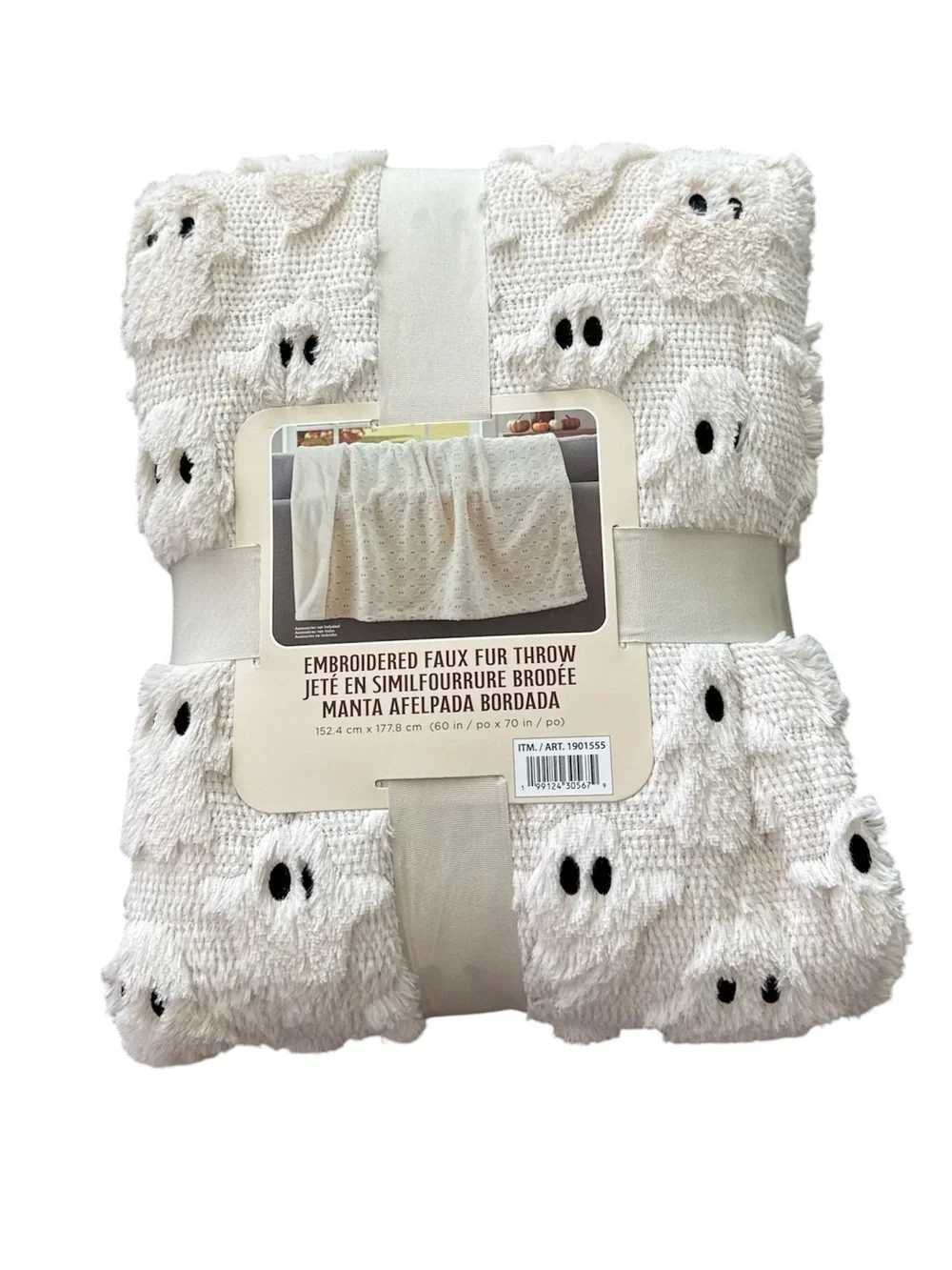 Costco Faux Fur Ghost Embroidered Halloween Fall Throw Blanket New Viral